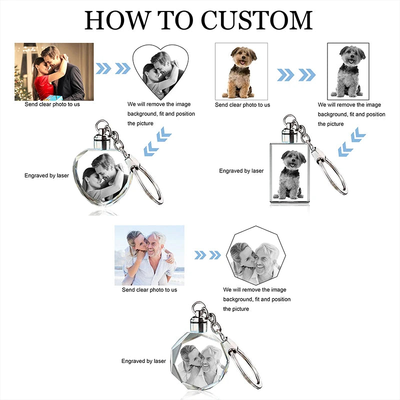 Custom Crystal Photo Keychain 3D innovation Personalized Custom Laser Engraved Photo Crystal Keychain Valentines Gifts Keepsak