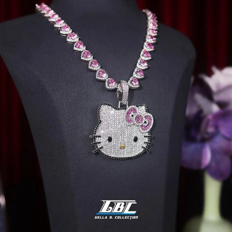 Kawaii Sanrios HelloKitty New Necklace Full Drill Pendant Collarbone Chain for Women Sparkling Crystal Birthday Valentine Gift