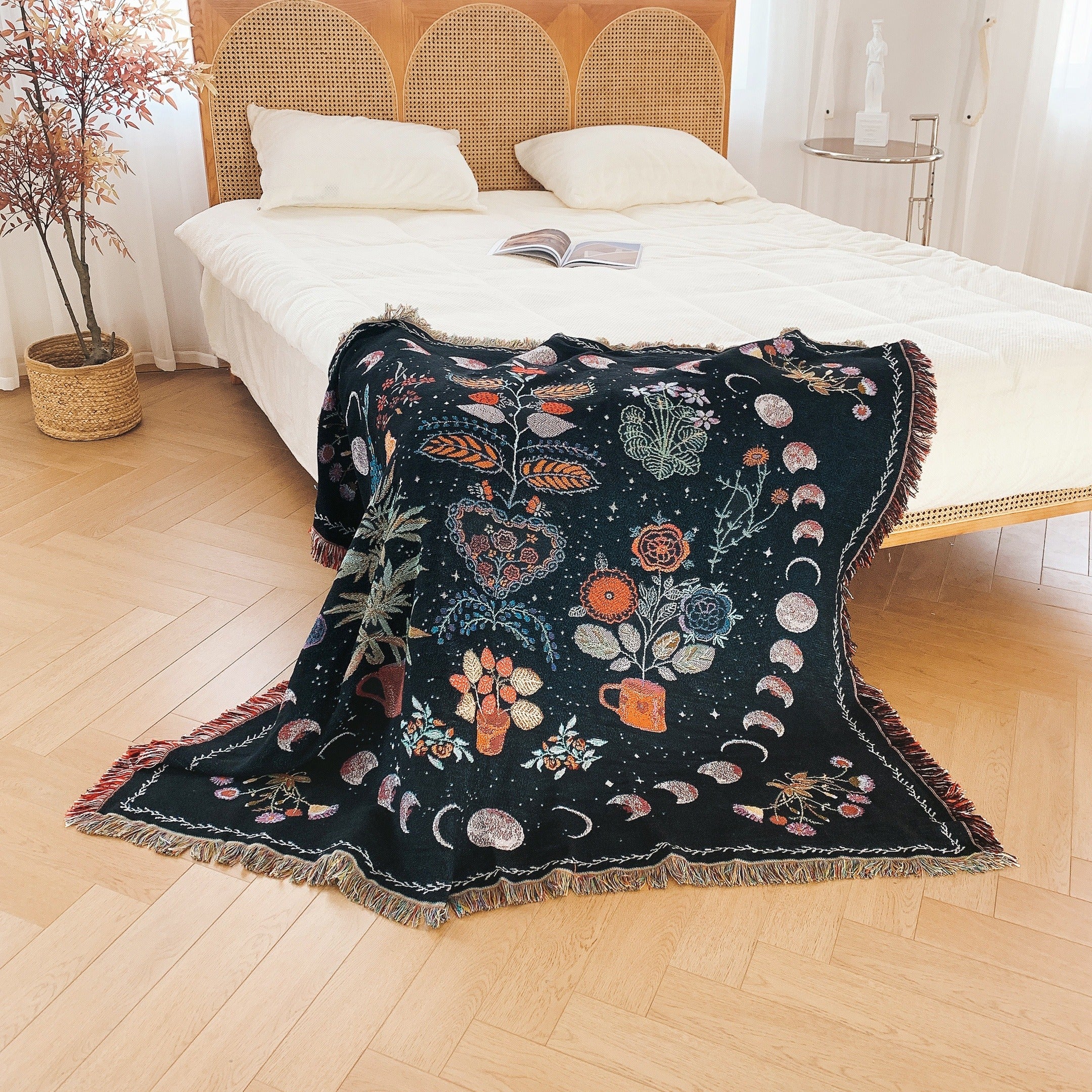 1PC Moon Phase Woven Double Sided Multipurpose Blanket Bohemian Hippie Room Decoration Abstract Geometry Blanket Tassel Woven Blanket Sofa Blanket Outdoor Hiking Backpacking Beach Travel Decorative Blanket Woven Picnic Throw