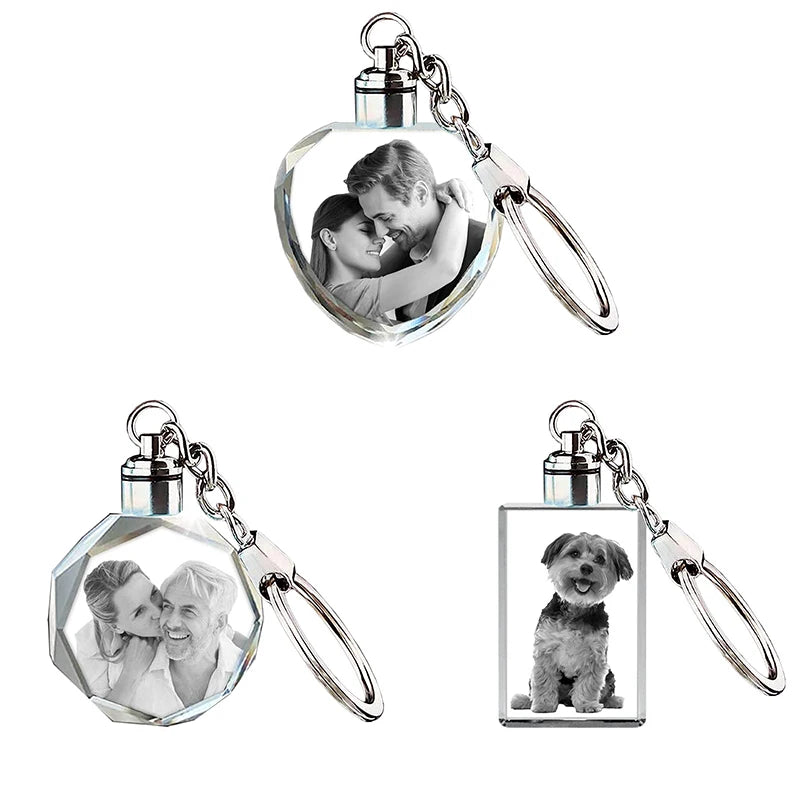 Custom Crystal Photo Keychain 3D innovation Personalized Custom Laser Engraved Photo Crystal Keychain Valentines Gifts Keepsak