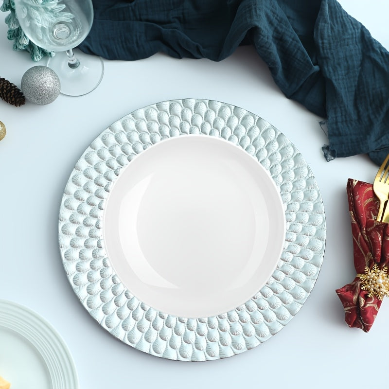 6/48pcs Golden, Silvery, Red Charger Plates, 12.8 Inch Round Charger Plates Plastic for Wedding Dinner, Elegant Reusable Chargers Plates for Table Setting Wedding, Party Event, Tabletop Setting Decor for Halloween,Christmas E