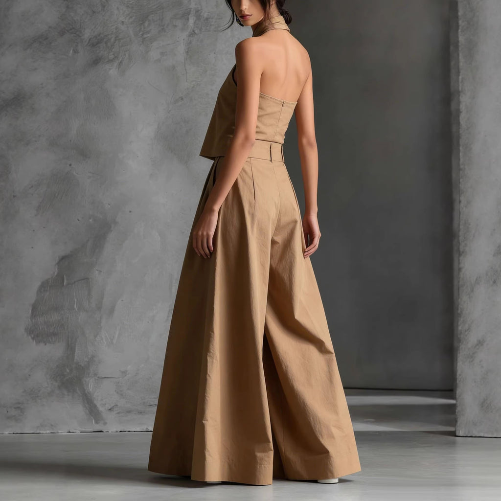 Loose-fitting Sleeveless Top And Wide-leg Pants Two-piece Set