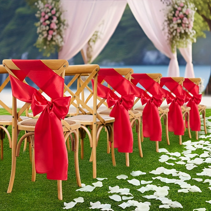 25pcs Elegant Chair Sashes with Bow Tie Polyester 6.69x108.27 Inch Hand Wash Only Contemporary Style All-in-One Design for Wedding Reception Banquet Party Decor Event Decoration Valentine'S Day Birthday Celebration