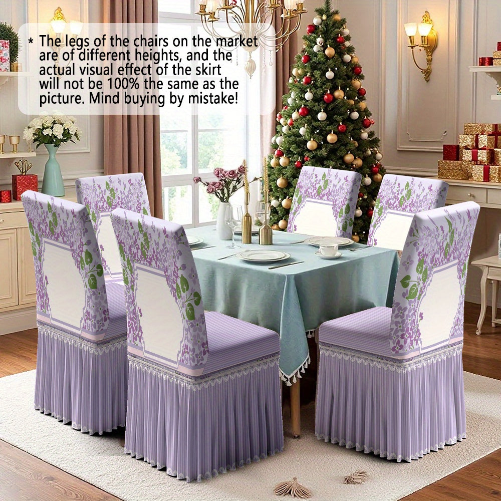2/4/6pcs Chair Covers with Skirt, Fresh, Elegant, Romantic Floral Decoration, Card Template, Elegant Border. Suitable for Hotels, Weddings, and Events. Machine-washable Red Fabric Protective Covers, for Home and Banquet Use.