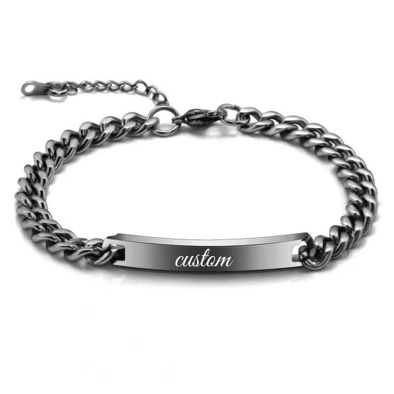 Fashion Men Custom Name ID Bar Bracelet Valentine Gift Stainless Steel Chain Bracelets For Male Personalize Jewelry Wholesale