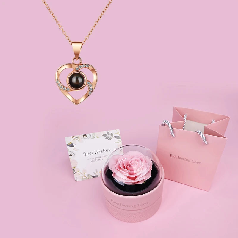 Custom Color Photo Projection Heart Necklace With Luxury Rose Box 2025 Girlfriend Mom Valentine Day Romantic Gifts