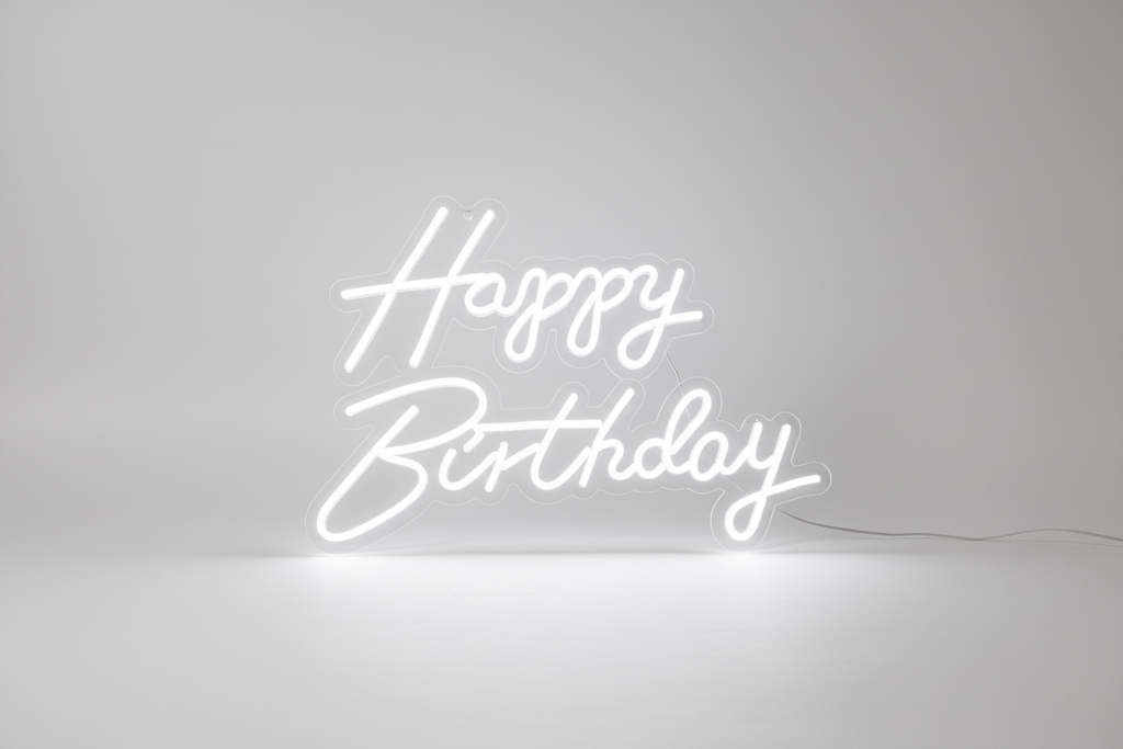 Enseigne LED Happy Birthday blanche