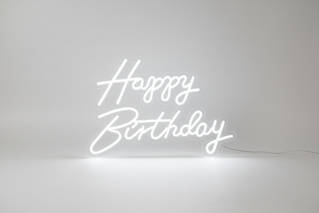 Enseigne LED Happy Birthday blanche