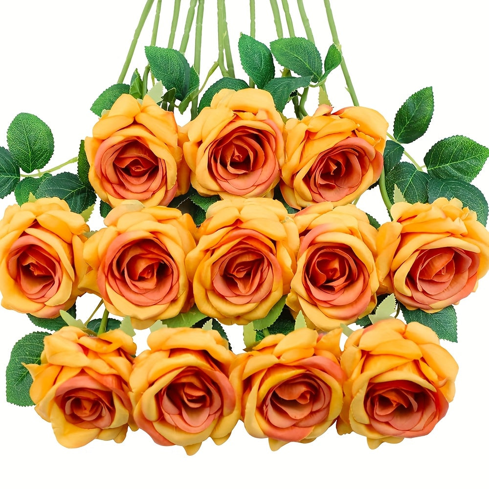 12pcs Realistic Artificial Rose Bouquet for Weddings, Birthdays, and More - Long Stem Roses for Floral Arrangements and Home Decor - Perfect Gift for Valentine's Day, Mother's Day, and Birthdays
