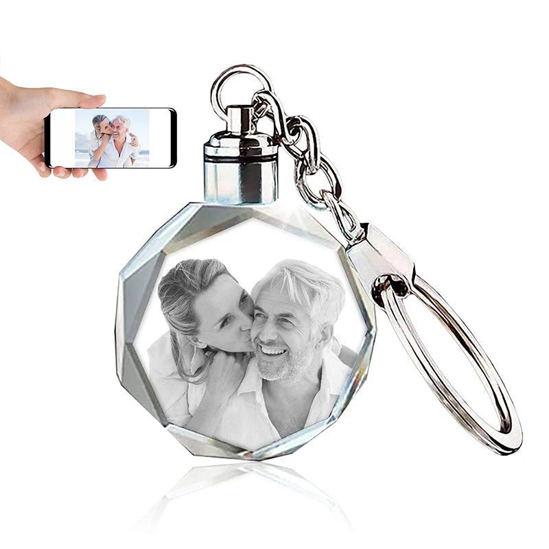 Custom Crystal Photo Keychain 3D innovation Personalized Custom Laser Engraved Photo Crystal Keychain Valentines Gifts Keepsak
