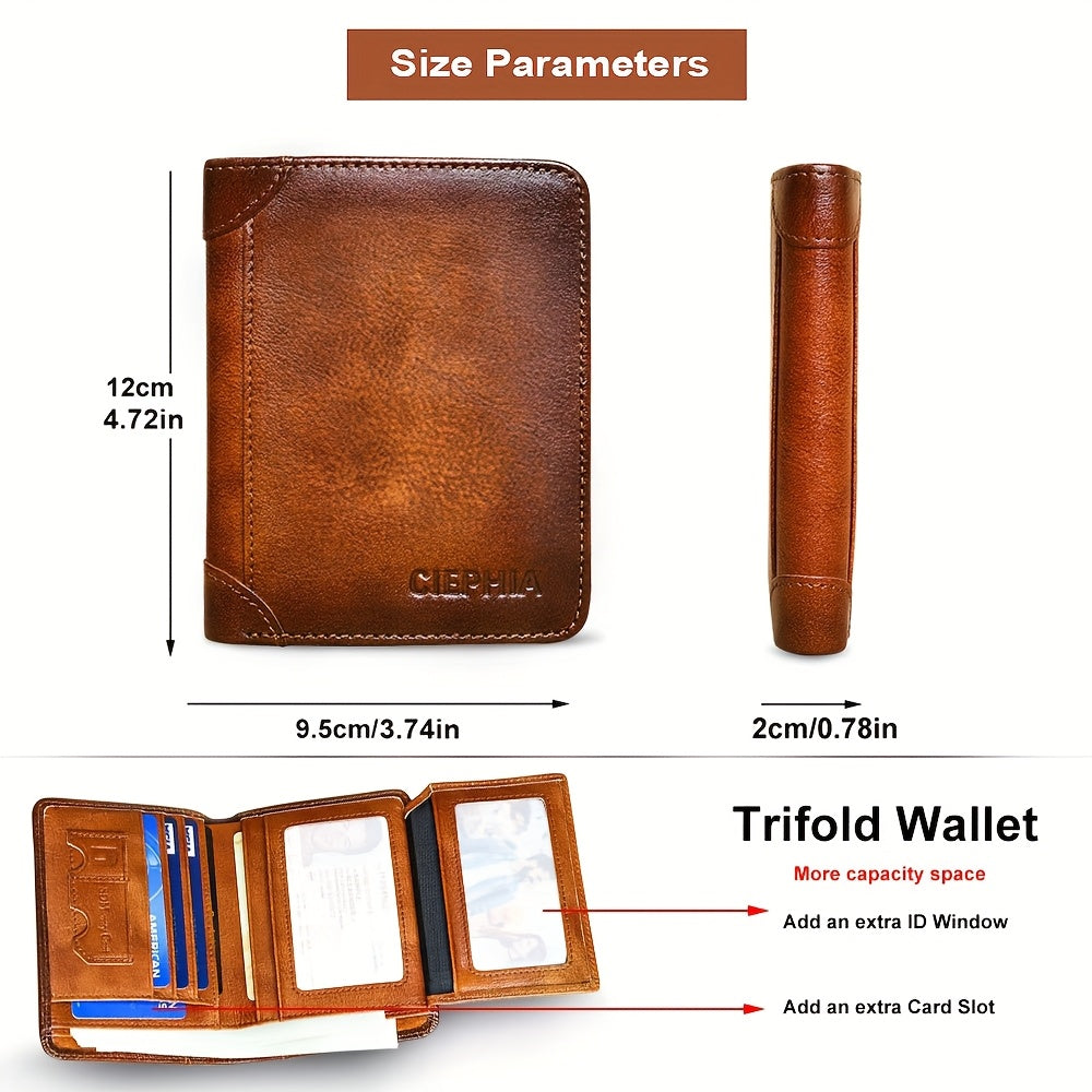 Genuine Leather Men's Wallet with Blessing Card Set, RFID Blocking, Ultra-Thin, Top-Grain Cowhide, Compact Multi-Function ID and Credit Card Holder, Christmas Valentine's Day Father's Day Gift