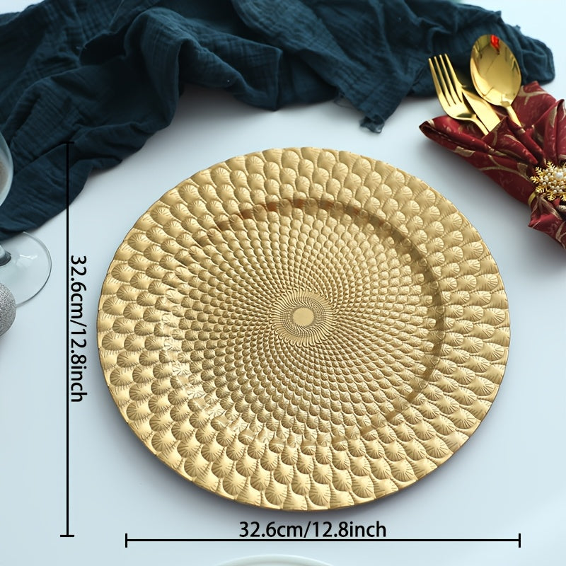 6/48pcs Golden, Silvery, Red Charger Plates, 12.8 Inch Round Charger Plates Plastic for Wedding Dinner, Elegant Reusable Chargers Plates for Table Setting Wedding, Party Event, Tabletop Setting Decor for Halloween,Christmas E