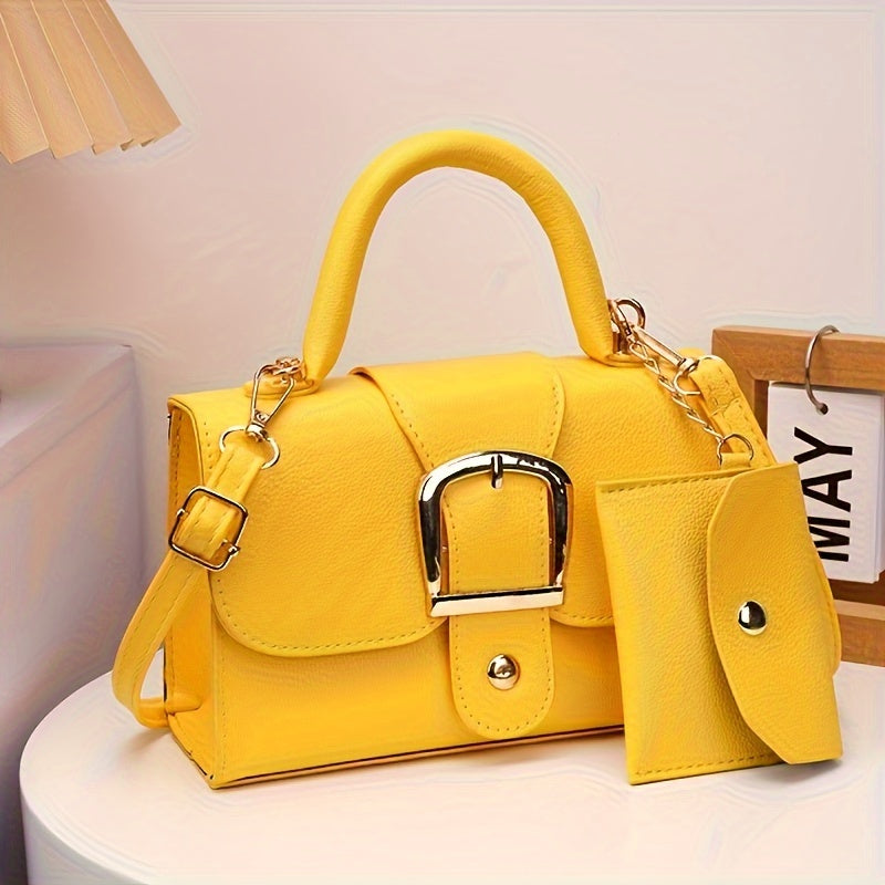 Women's Small Square Crossbody Tote Bag with Closure - Suitable for Urban Style, Clasp Handbag, Minimalist Solid Color Shoulder Purse in, Lake,,,,