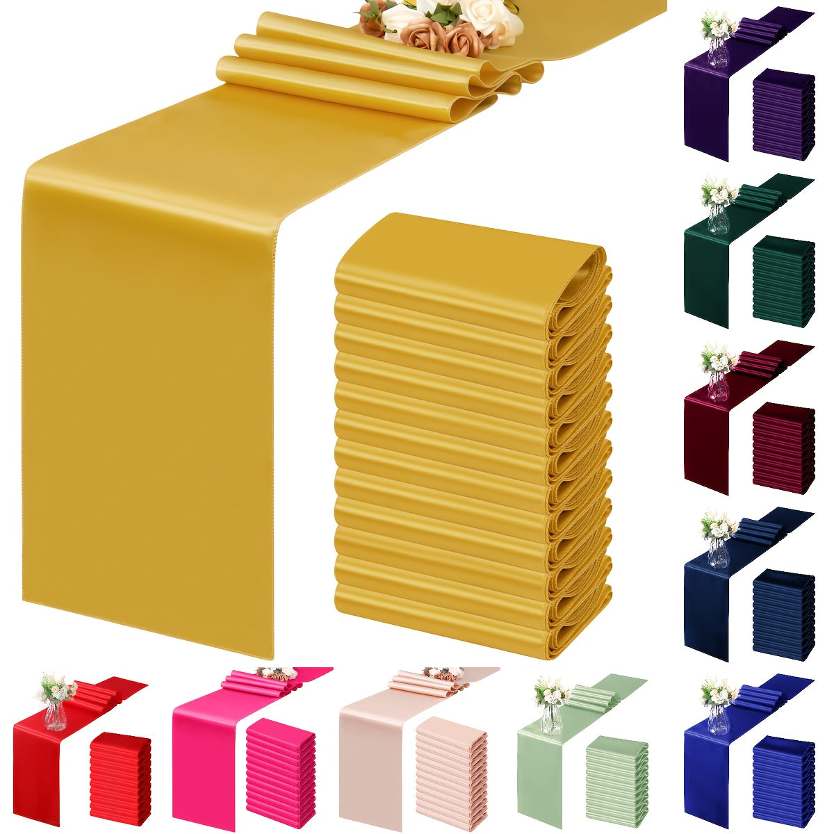 7pcs Satin Tablecloths, 12x108 Inches | Smooth Polyester Fabric, Ideal for Weddings, Birthday Parties, Banquets, Hotel Events, Decorates Rectangular and Round Tables