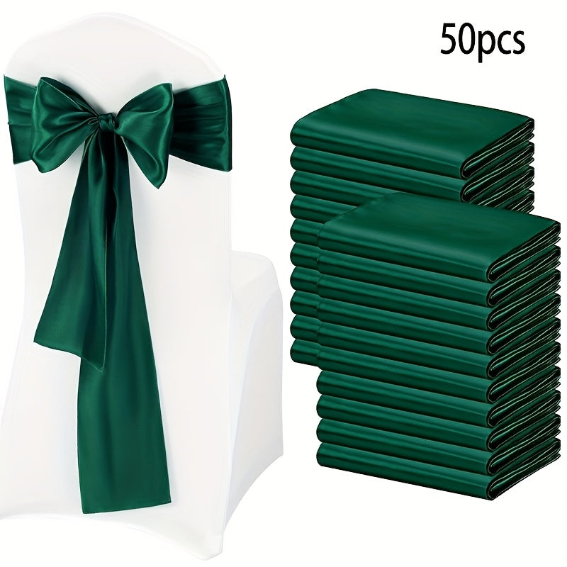 50pcs Satin Chair Sashes - Elastic Band Ribbon Bows for Wedding, Banquet & Party Decoration (7x108 inch)