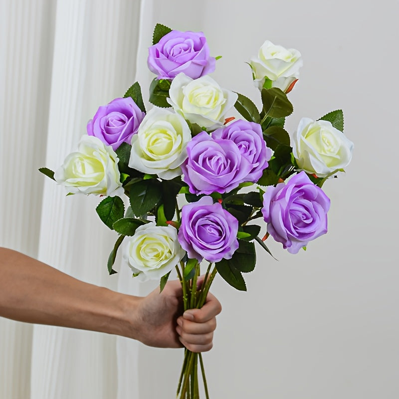 12pcs Realistic Artificial Rose Bouquet for Weddings, Birthdays, and More - Long Stem Roses for Floral Arrangements and Home Decor - Perfect Gift for Valentine's Day, Mother's Day, and Birthdays