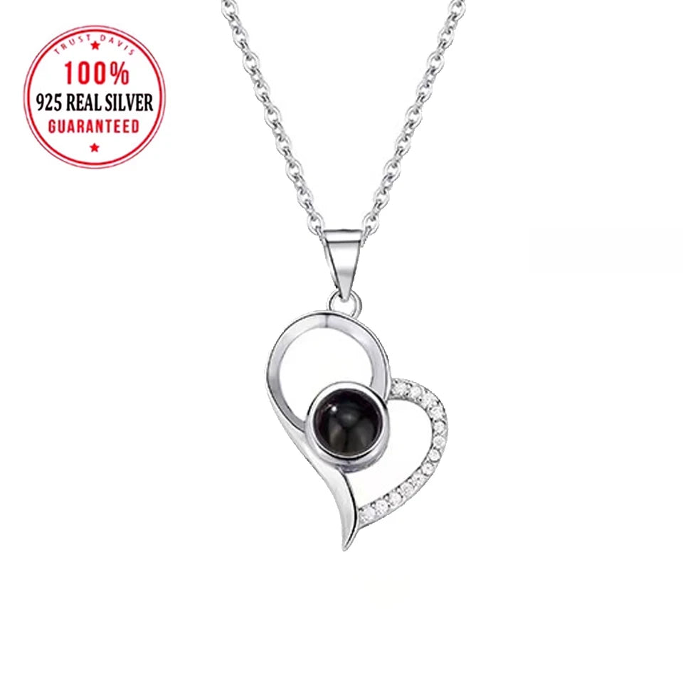 S925 Sterling Silver Custom Color Picture Projection Necklace Heart Pendant For Mom Girlfriend Valentine Birthday Romantic Gifts