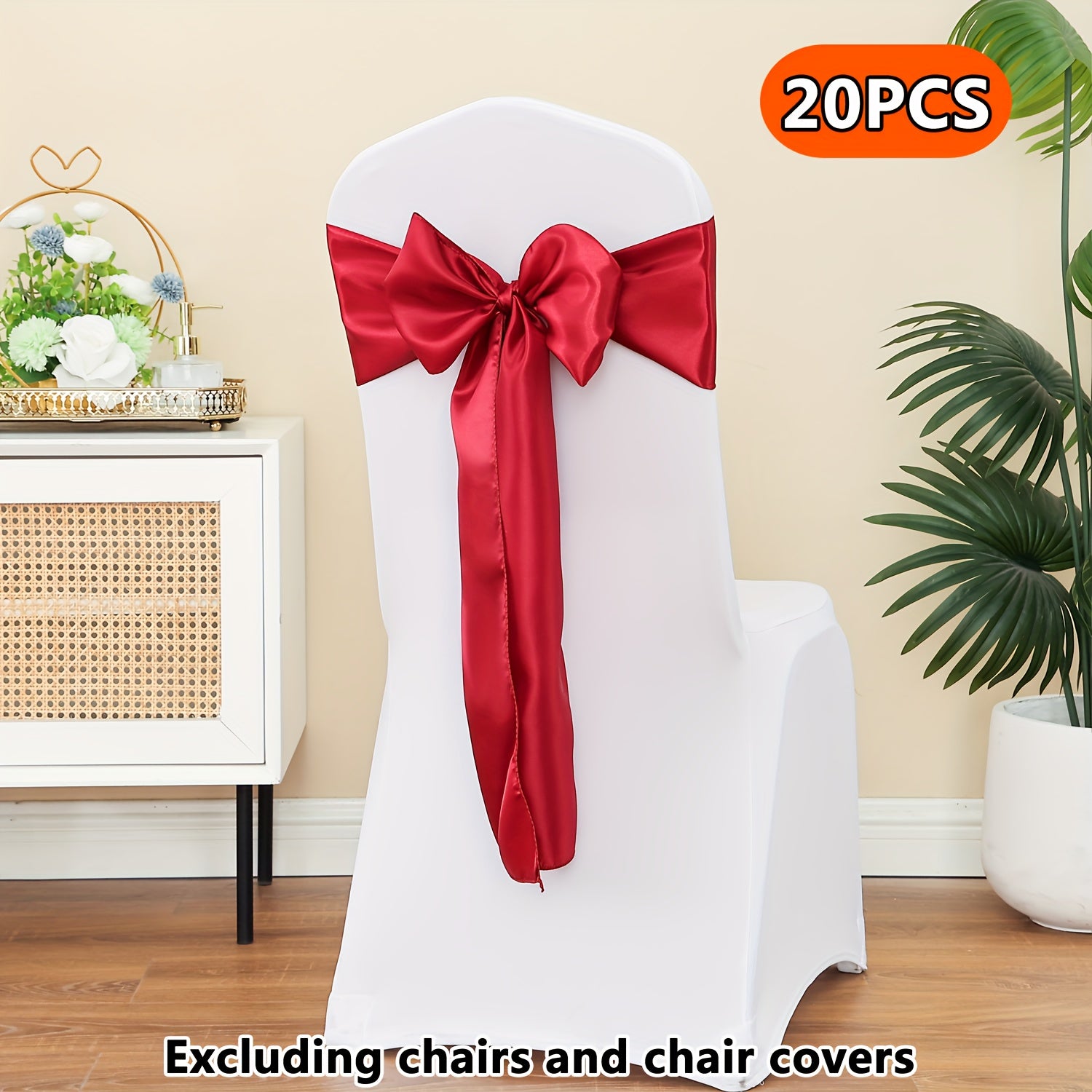 20pcs Satin Chair Curtain Bow, Elegant Streamer, Bowknot, Satin Sashes, Chair Sashes for Decorating, Universal Chair Streamer Ribbon for Weddings, Banquets, Restaurant, Parties, and Events, Suitable for Christmas, Valentine's