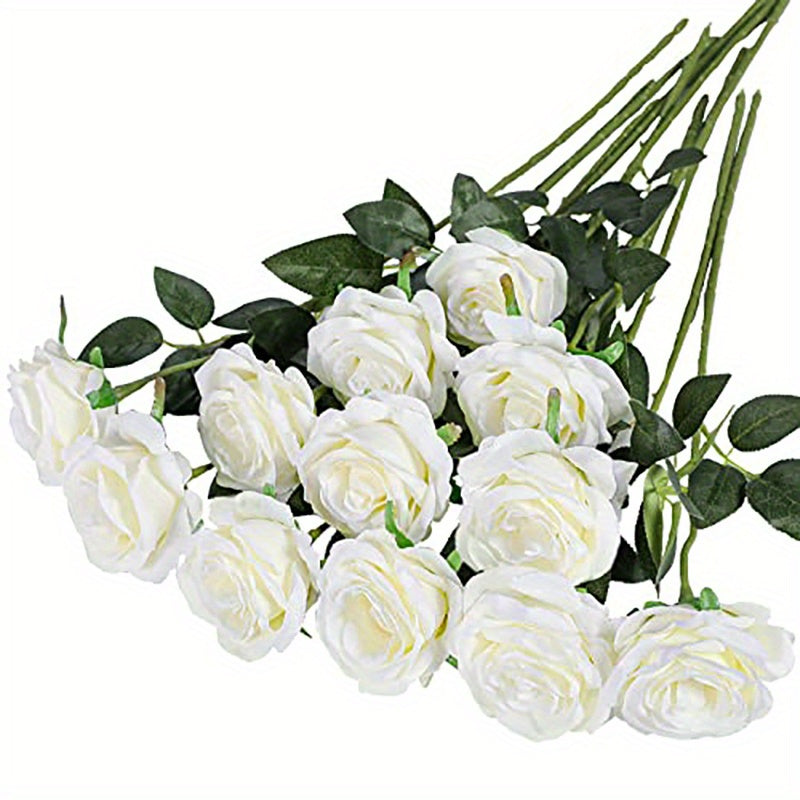 12pcs Realistic Artificial Rose Bouquet for Weddings, Birthdays, and More - Long Stem Roses for Floral Arrangements and Home Decor - Perfect Gift for Valentine's Day, Mother's Day, and Birthdays