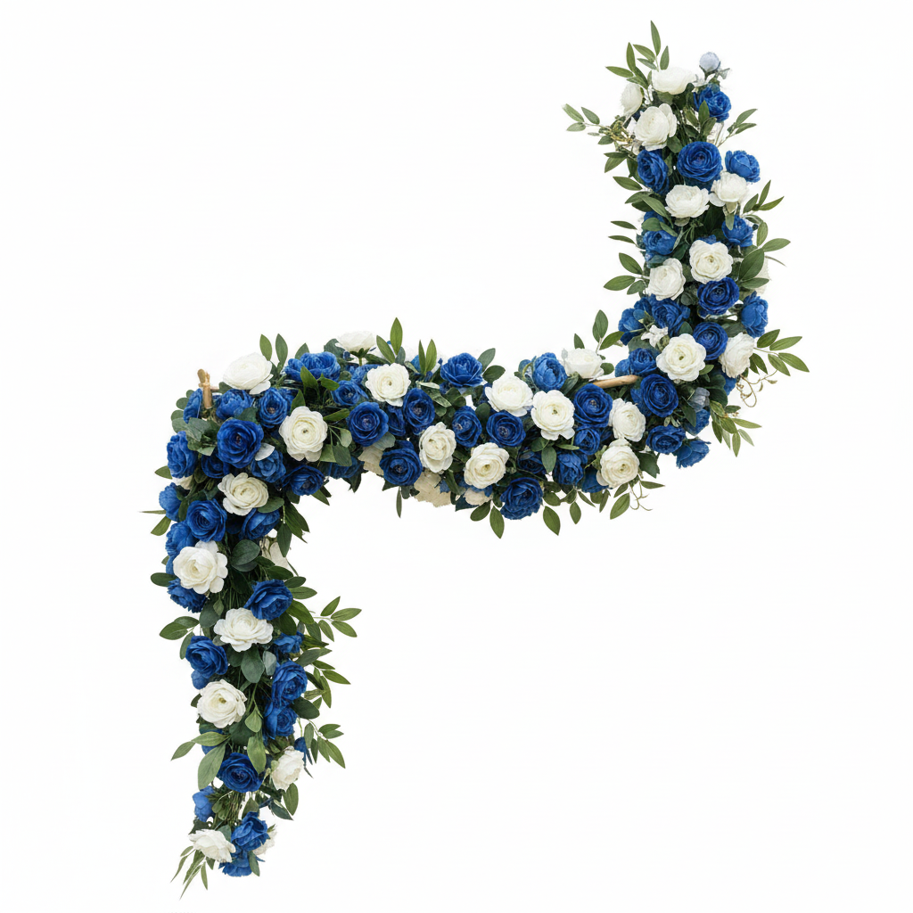 Guirlande florale décorative bleue et blanche