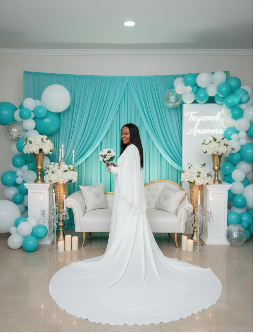 Mise en scène mariage avec rideau turquoise - Tayamek Anamera