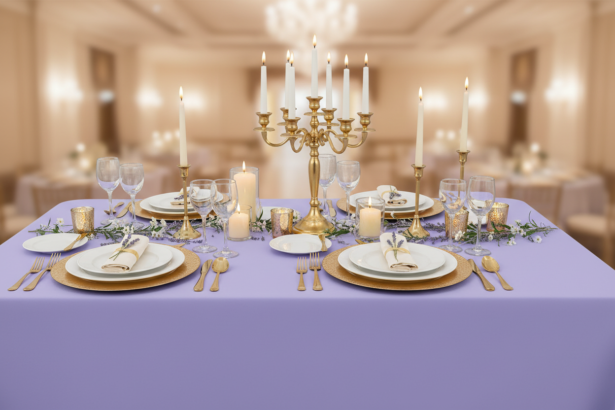 Nappe lavande décor ivoire or