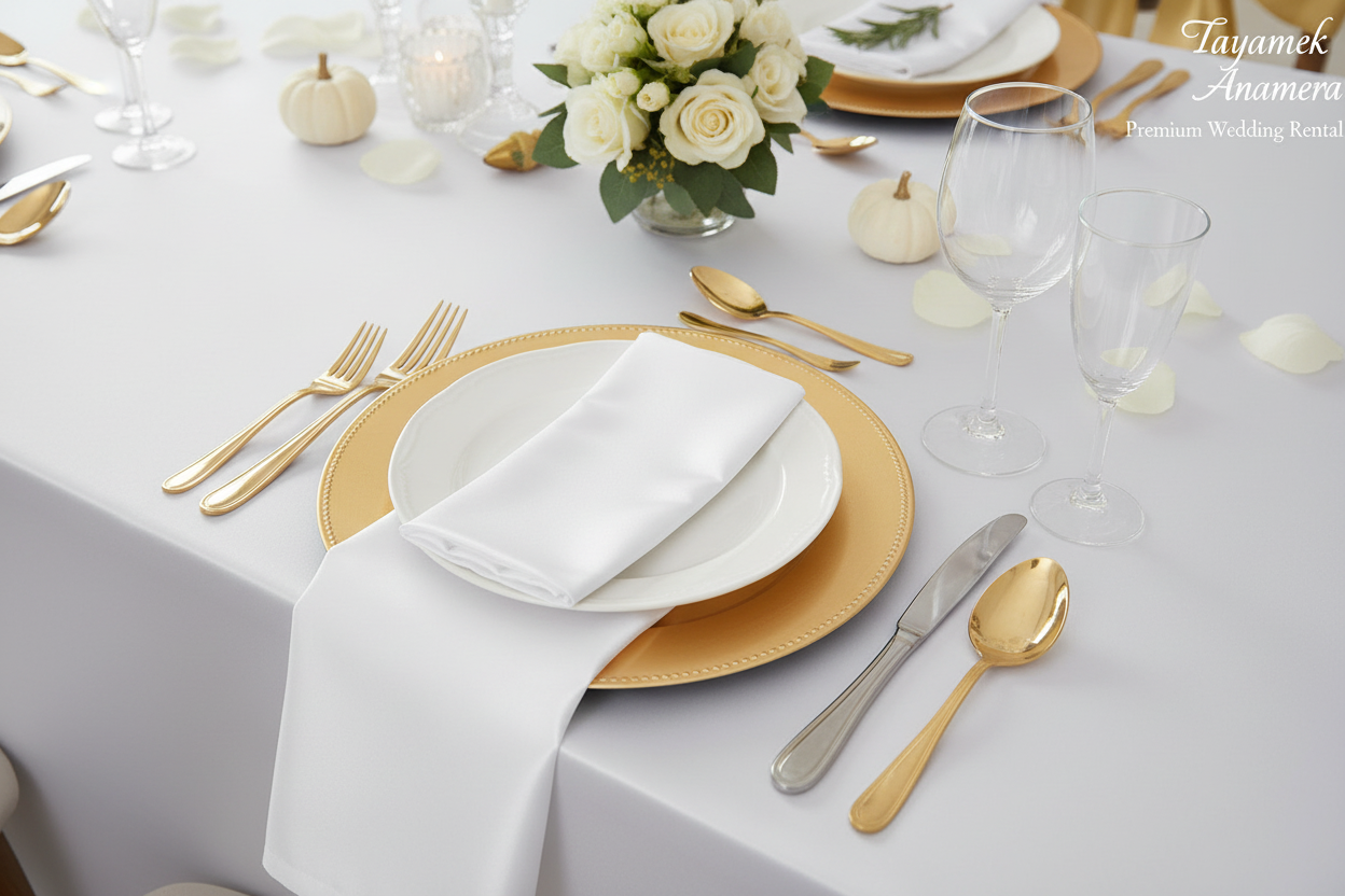 Nappe satin blanche gros plan couvert