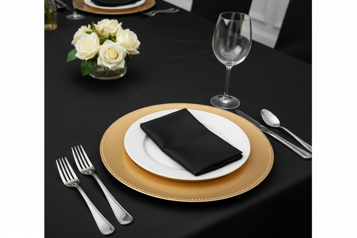 Nappe satin noire gros plan couvert