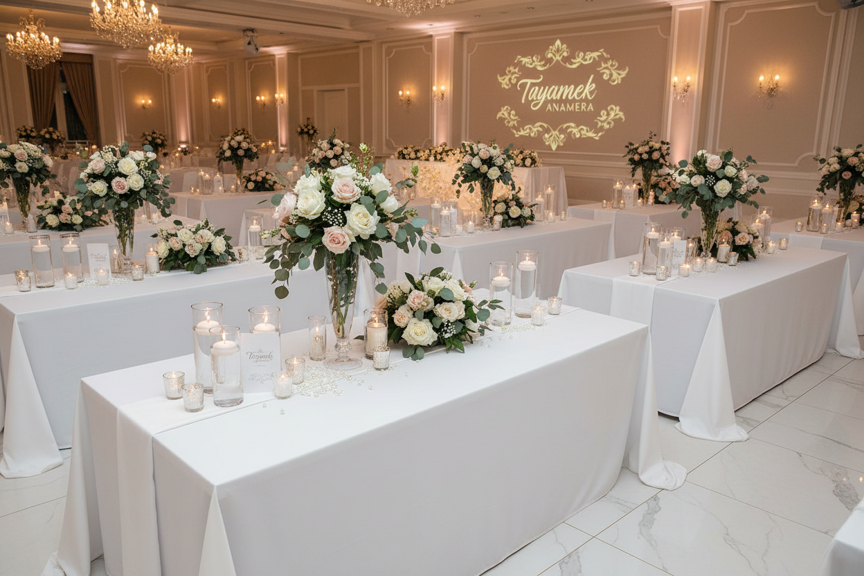 90 x 132 Inch Tablecloth White - Polyester for 8ft Rectangle Tables - Rental