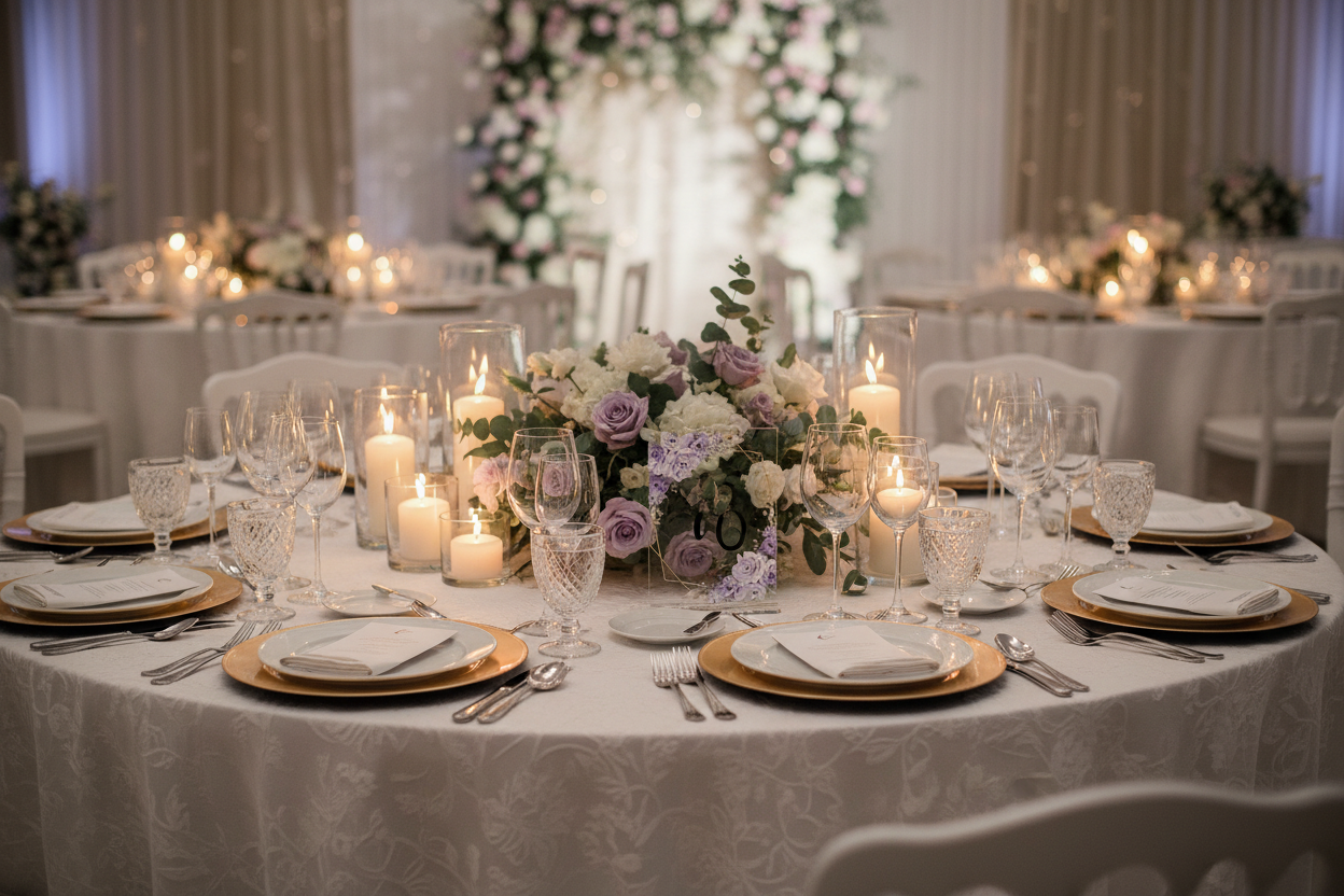 Acrylic Table Numbers – 10pcs (Gold or Purple Floral) | Tayamek Anamera Rental