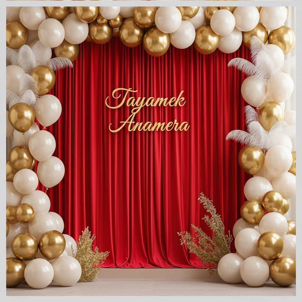 Red Backdrop with Tayamek Anamera Branding