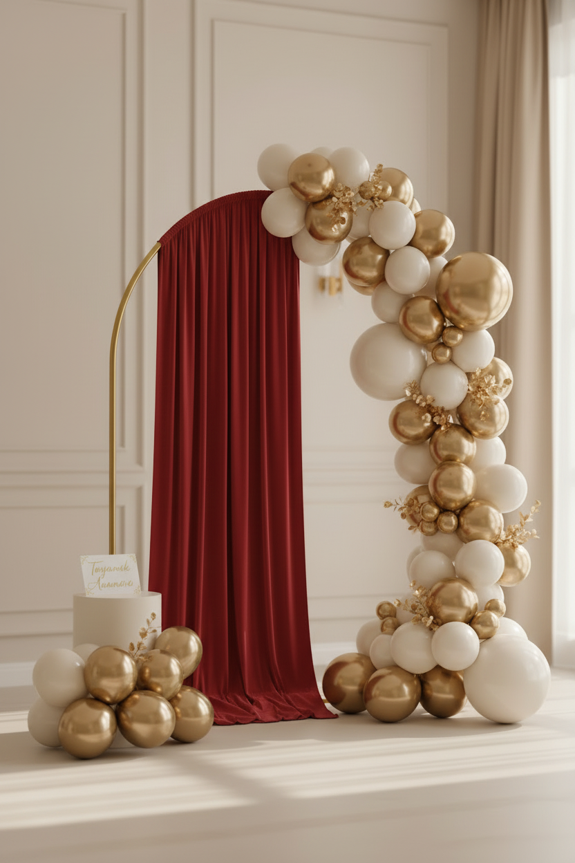 Rideau rouge sur arche dorée
