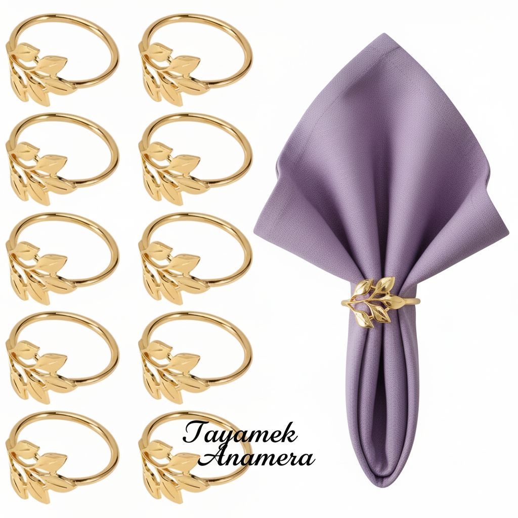 Ronds de serviette dorés avec serviettes lavande - Tayamek Anamera