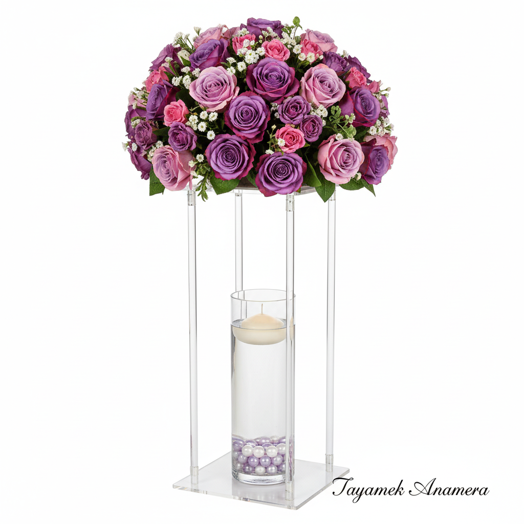 Stand acrylique avec roses et vase - Tayamek Anamera