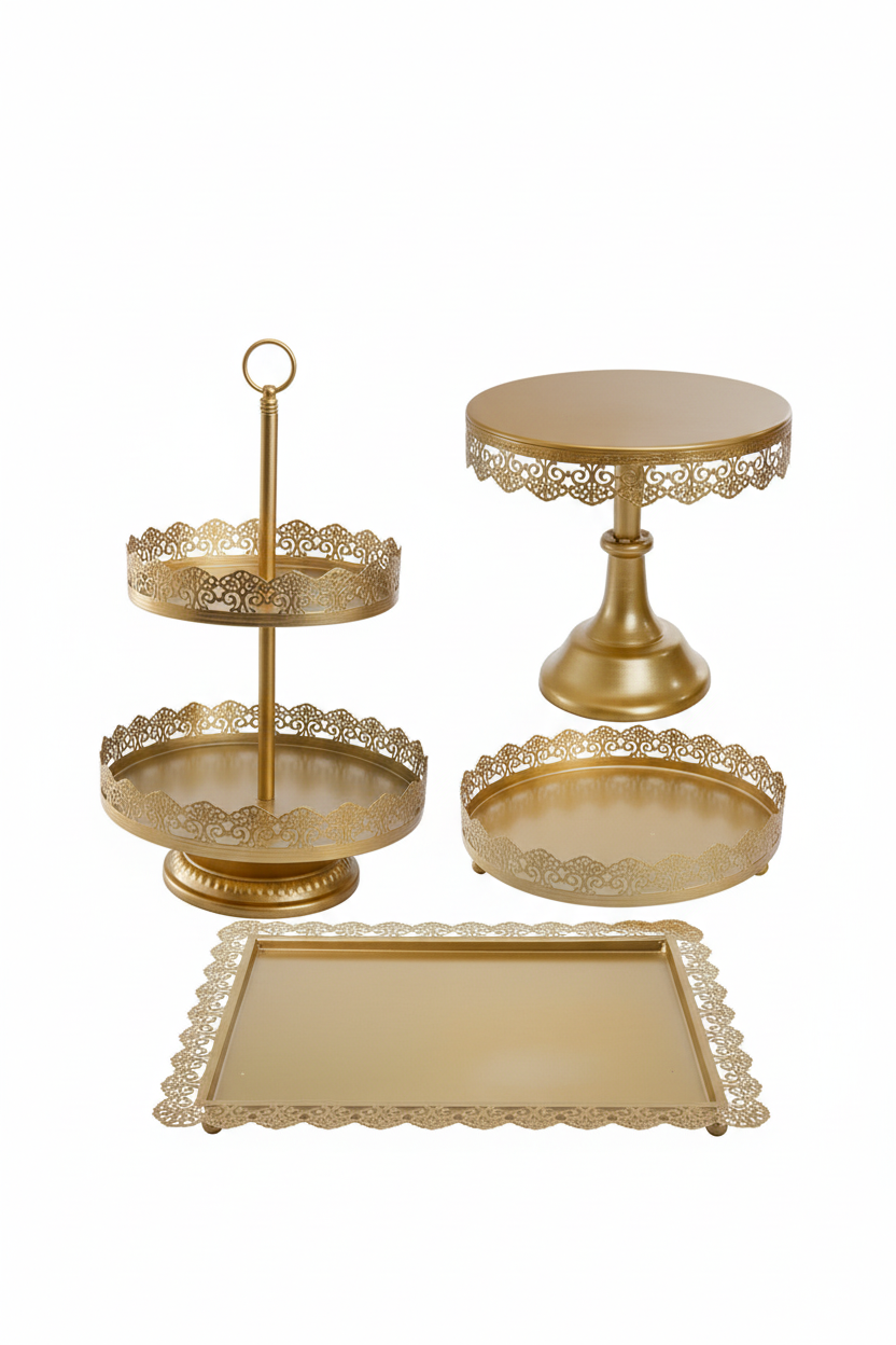 Supports gâteaux dorés côté