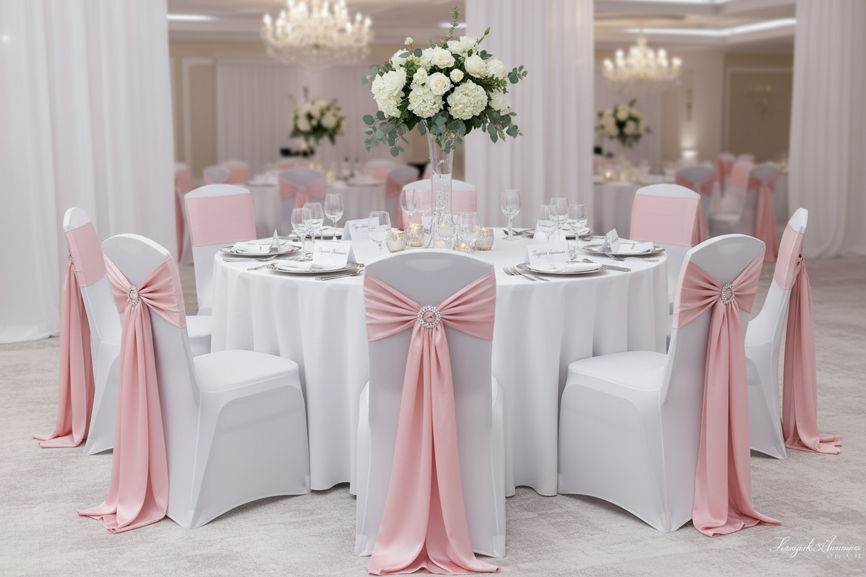 Table ronde avec nappe blanche lisse - Tayamek Anamera