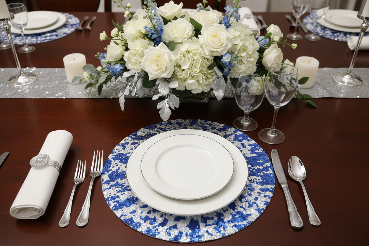 Table setting with sequin placemats