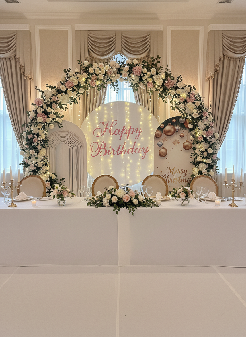 Trois toiles de fond sur arc décoré